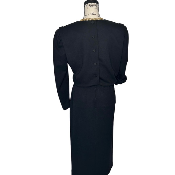 Leslie Faye Black & Copper Midi Length Vintage Dress Size 14 Excellent Condition - Picture 4 of 7